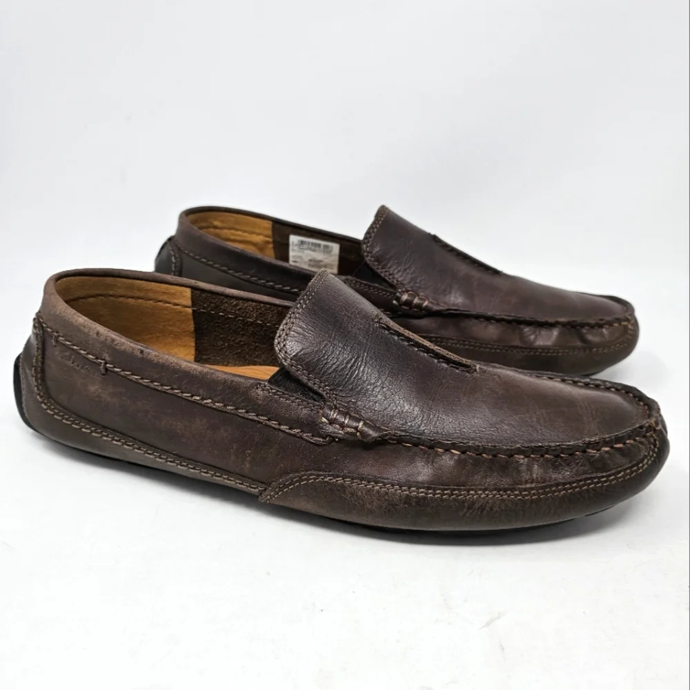 Clarks Ashmont Race Driving‎ Loafers Mens Size 10.5 Brown Leather Shoes Moccasin